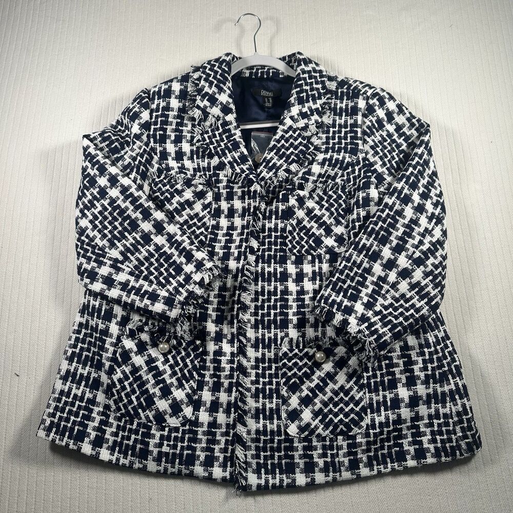 Dennis Basso Women Tweed Blazer with Frayed Lapel Size 18 W